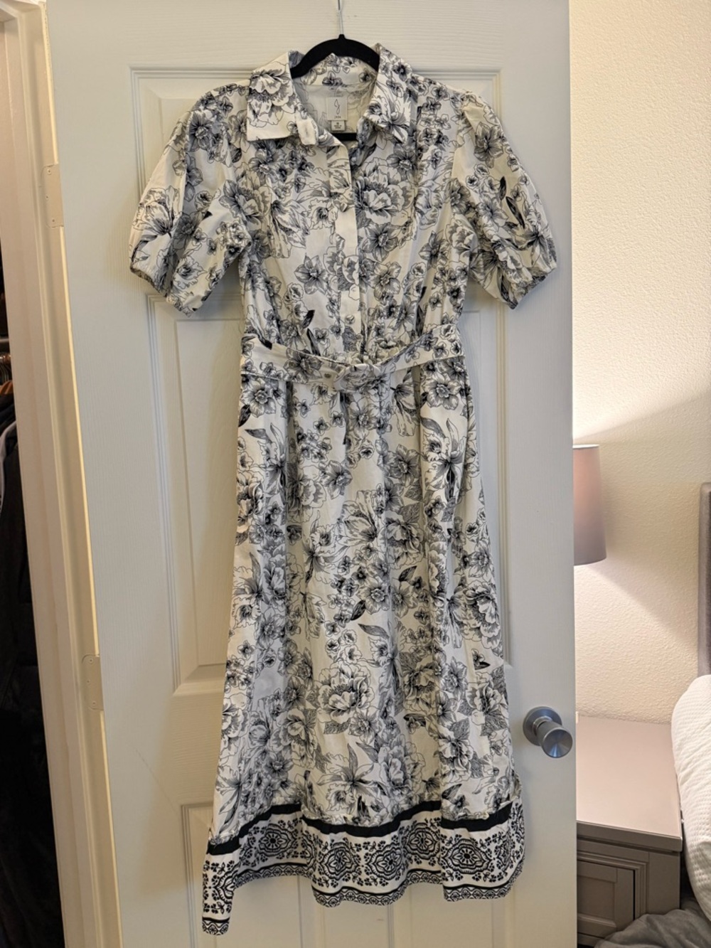 Joie Black and White Floral Button-Front Shirt Dress